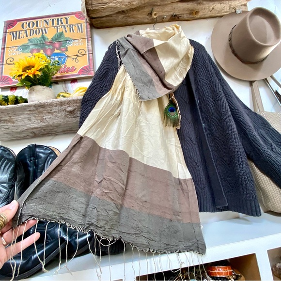 New Rustic SILK boho scarf/wrap w prairie country cabin vibe - Picture 3 of 10